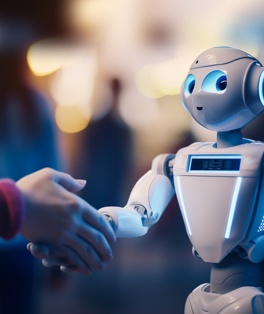 Close up.person and robot ai shaking hands.collaboration